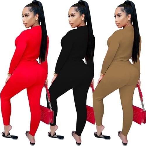 FNOCE 2020 winter new womens sets tracksuits fashion casual letter print o-neck long sleeve short tops tight trouser 2-pc suits