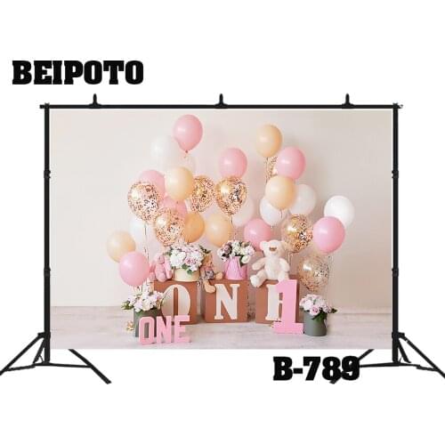 Pink balloon 1st birthday decoration one first year girl cake smash backdrop photo background indoor photo booth studio props
