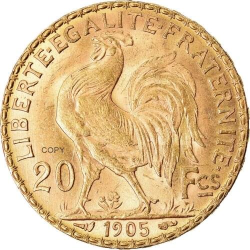 France 1905 20 Francs Gold Marianne Rooster Third Republic Brass Metal Copy Coin Liberte Replica Production