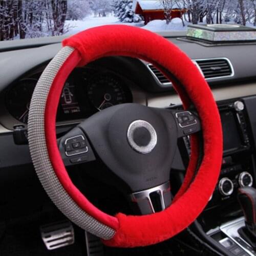 Hot Winter Warm Plush Fur Car Steering Wheel Cover Crystal Rhinestone Diamond Steering-Wheel Case For Women Girls Accessories