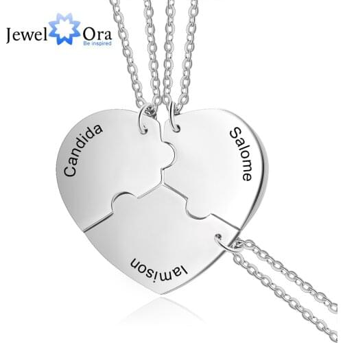 Personalized Stainless Steel Engraved Name Necklace Customized BFF Best Friends Necklace Set 3 Pieces Heart Necklace (NE103938)