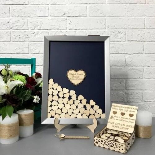 Personalize names silver frame wooden wedding engraved guestbooks Alternative wishes Drop box signature baby shower guest books