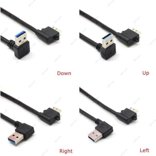 25cm USB3.0 Elbow Adapter Cable Black USB 3.0 Right Left Up Down Angle Type A Male to Micro B Left angled Male Connector