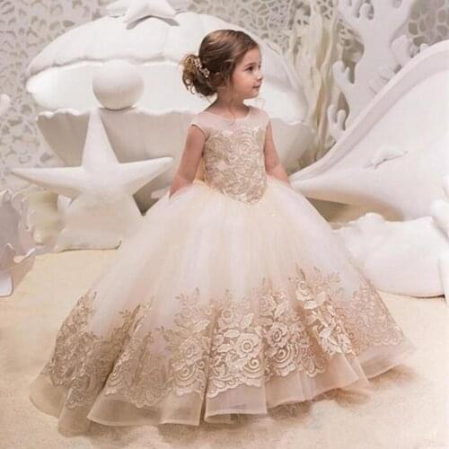 Flower Girls Dresses For Girls First Golden lace Communion Dresses Communion Party Prom Princess Pageant