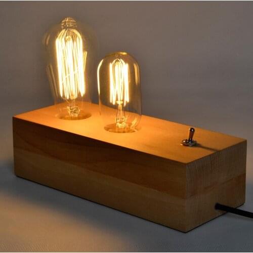 Loft Vintage Industrial Table Light Edison Desk Log Wood Lamp Single Double Bulb For Cafe Bar Coffee Shop