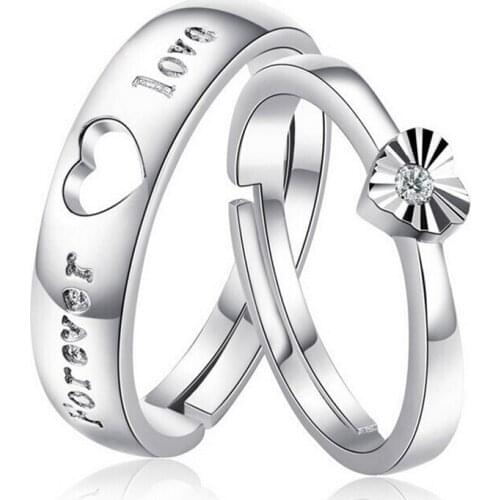 Lover Best Gifts Silver Circle Hollow Heart Ring for Women Men Wedding Accessories Clear Crystal Rings Jewelry