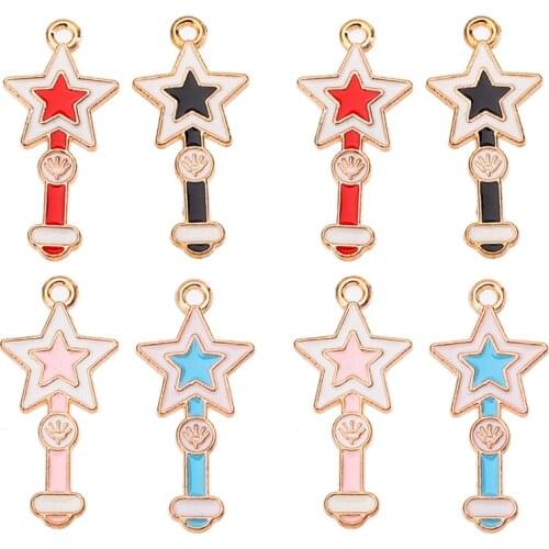 Fashion Colorful Pentagram Magic Wand Enamel Alloy Charms for Jewelry Making Bracelet Accessories Handmade Earrings Findings