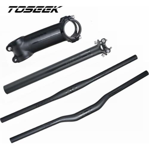 TOSEEK Matte Black Carbon Fibre Bicycles Handlebar Seatpost Stem Mountain Bikes Parts