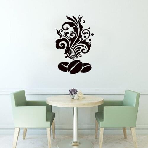 Wall Decals Coffee Bean With Floral Pattern For Kitchen Cafe Shop Home Interior Design Art Mural Wall Sticker Poster Decoration