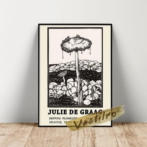 Julie De Graag Poster, Graag Dripping Mushroom Art Prints, Black White Mushroom Wall Picture, Kids Room Wall Stickers, Idea Gift