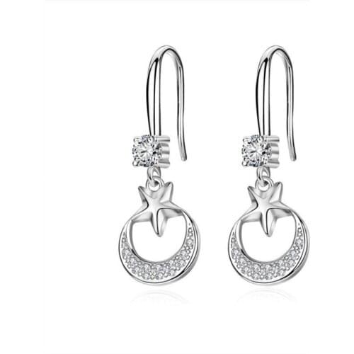 Latest Zircon Moon Star Design Drop Earrings For Women Jewelry Vintage Silver 925 Sterling Earrings Female Princess Accessories