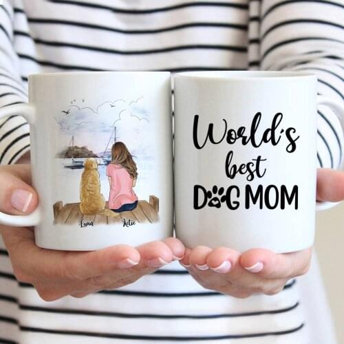 Personalized Mug Girl and Dogs Worlds Best Mom Dog Lovers Coffee Cups Gift for Family 11oz/15oz R2070