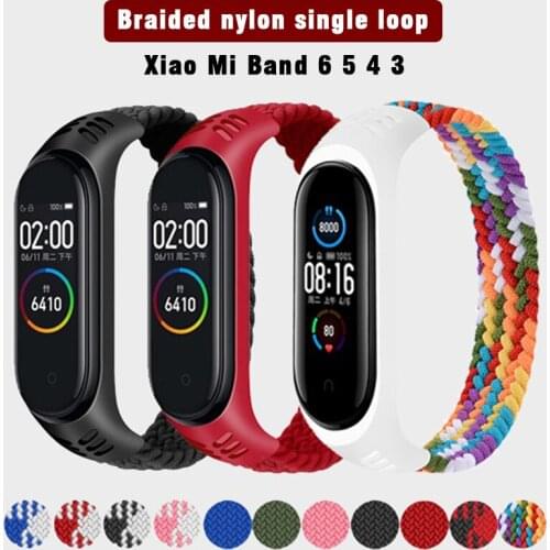 Braided Solo Loop Strap For Xiaomi MI Band 6/5 Nylon Fabric Replacement Bracelet For MI Band 4/3 Elastic Wristband Accessories