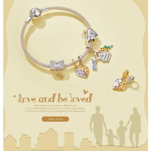 WOSTU 925 Sterling Silver Charm Happy Family Bead Heart Lock Key Envelope Pendant Fit Original Bracelet Necklace DIY Jewelry