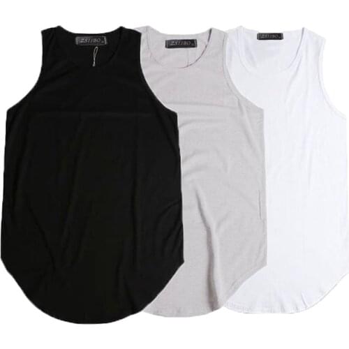 Extended Sleeveless Brand tank top men Curved Hem Long line Tops xxxtentacion Vintage Hip Hop Urban Blank Lil peep Vest TX151-C