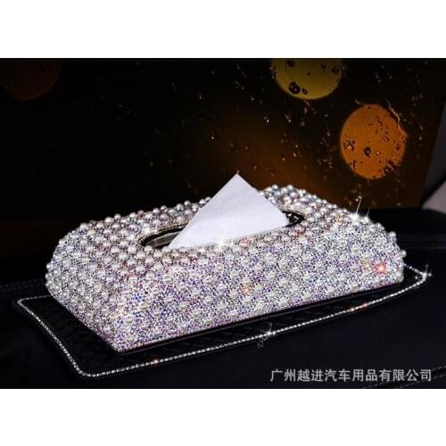 Luxury pearl decorative white tissue box car tissue holder napkin holders tissue holder for car luxury tissue box PZJH050
