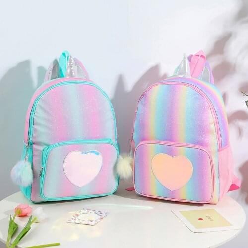 Girls Horse Backpack New Style Rainbow Color With Plush Ball For Kinder Garden Nursery Primary School Student Kids Children#20