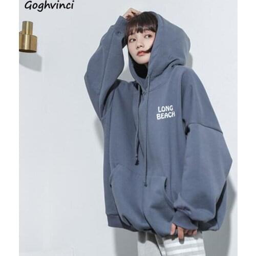 Hoodies Women Winter Simple Plus Velvet Thicker Warm Fashion Students All-match 3 Colors Casual Comfortable Loose Female Pockets