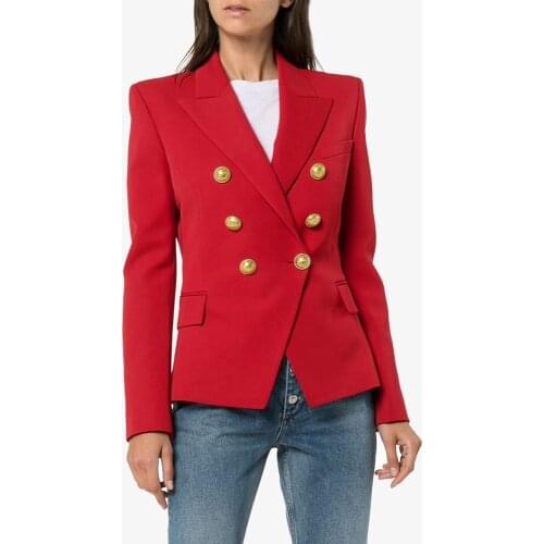 TOP QUALITY Women Blazer Slim Elegant Suit Jacket Fitting Double Breasted Blazer Femme office lady long-sleeved jacket Coat