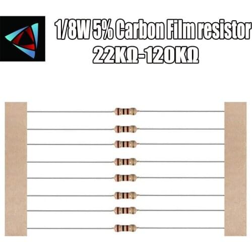 100Pcs 1/8W 0.125W 5% Carbon Film Resistor 22K 24K 27K 30K 33K 36K 39K 43K 47K 51K 56K 62K 68K 75K 82K 91K 100K 120K ohm