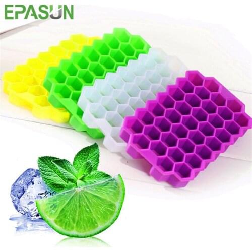 2pcs/Set Ice Cube Maker Silicone Honeycomb Ice Cube Tray Ice Mold Forms with Removable Lids Food Grade For Whiskey Cocktail