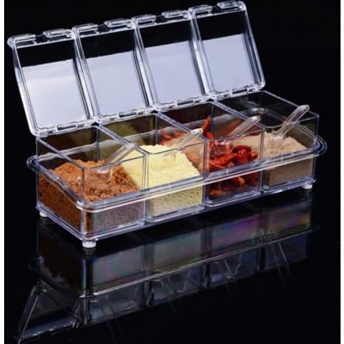 4 In 1 With Spoon Kitchen Organizer Storage Boxes Spices Seasoning Jar Transparent Sugar Salt Bottle Kitchen Accessories
