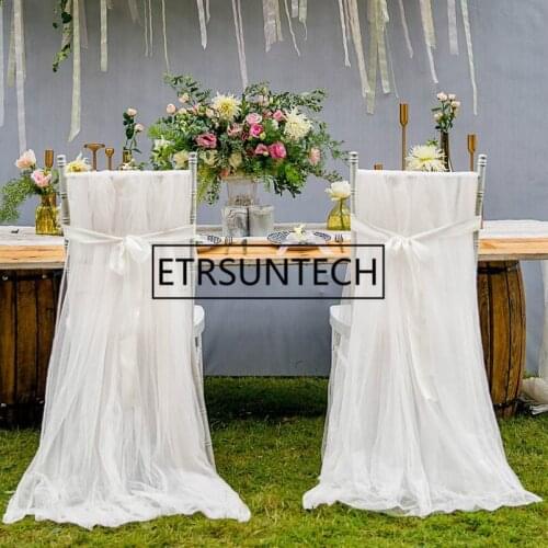 50pcs Solid Colour Gauze Chair Skirt Sheer Organza Chair Romantic Decoration for Household Outdoor Wedding Party Supplies