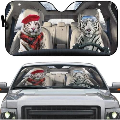 INSTANTARTS Fashion Car Accessories White Tiger Print Heat Reflector Windshield Sun Shade for Car Universal Car Windshield Cover