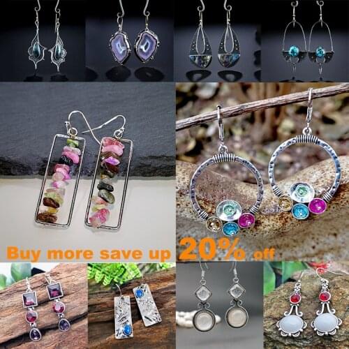 Bohemian Painted Tribal Retro Texture Polygonal Red Stone Dangle S925 Earring Pendientes Pearl White Green Crystal 18k Earrings
