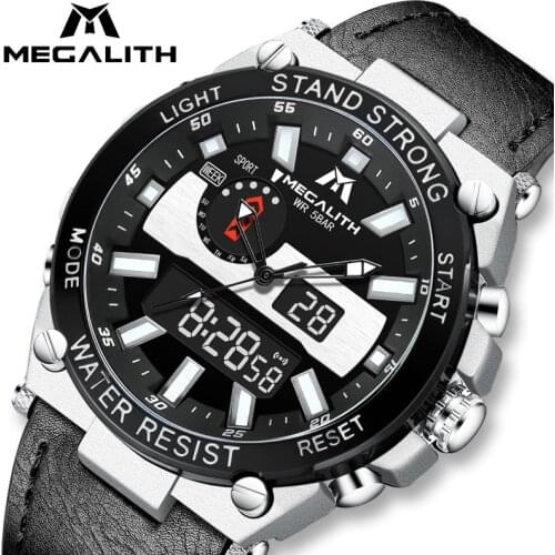 Big Sale MEGALITH Sport Watch Men Dual Display Clock Multifunction Waterproof Luminous Quartz Wristwatch Relogio Masculino 8230