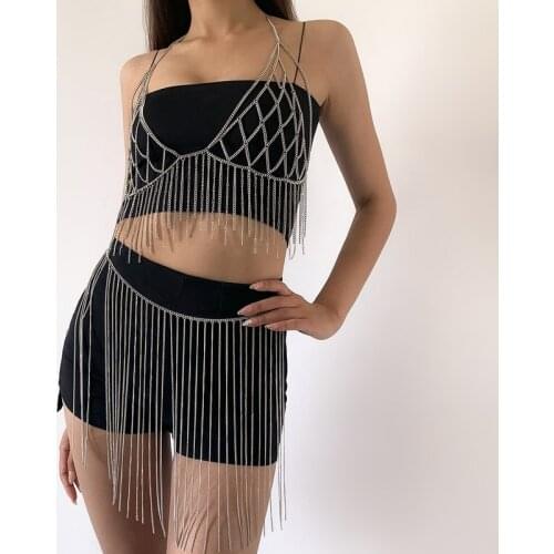Woman Sexy Jewelry Chains Tassel Harness Chain Bra Beach Goth Accessories Trend Festival Party Rave Punk Women Body Chain