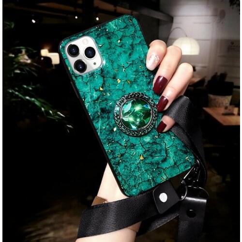 Glitter Sequins Lanyard Marble Case For iPhone 11 Diamond Ring Bracket Cover For iphone 12 pro 6 6S 7 8 plus X XS Max XR Coque