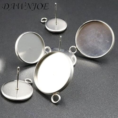 DAWNJOE 8 Size New 20pcs 6-20mm Stainless Steel Earrings Cabochons Blank Steeing DIY Making Stud Earrings ewelry Finding