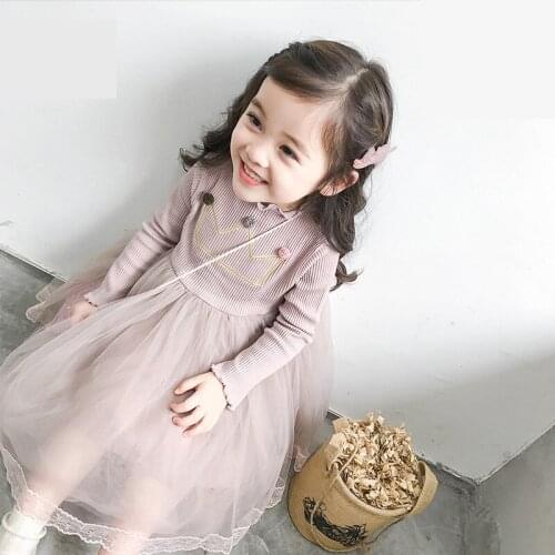 2019 Spring Fall Little Girls Long Sleeve Princess Dress Baby Kids Cute Lace Spliced Dresses 2-8 Years Old Child One Piece B149