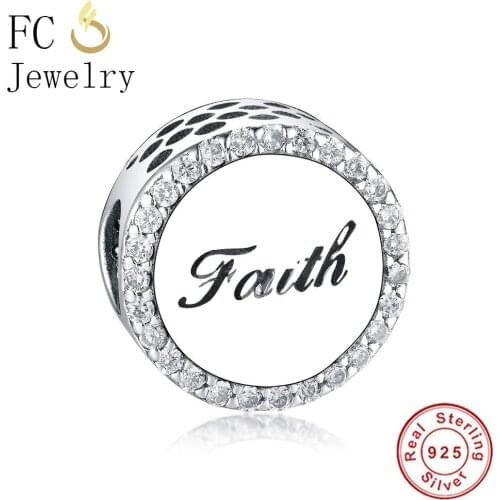 FC Jewelry Fit Original Brand Charms Bracelet Authentic 925 Silver Cross Letter Faith CZ Crystal Bead For Making Berloque Gift