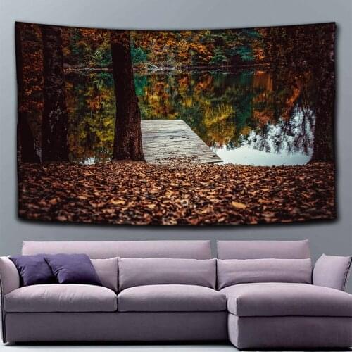 Tapestry Night View with Full Moon Glowing Stars and Trees Fantasy Futuristic Artwork Printed Purple Pink Black