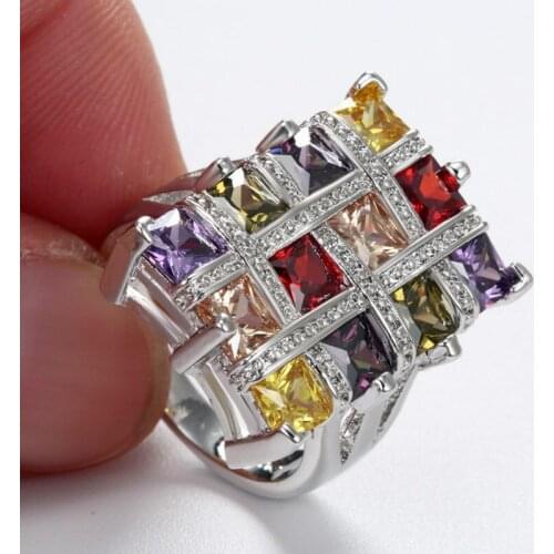 Exquisite Fashion Multicolor Stone Ring Wedding Party Rings Jewelry Promise Engagement Rings for Women