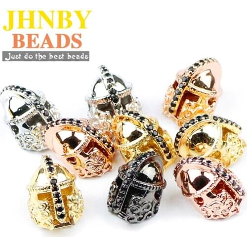 JHNBY 10mm 2pcs helmet Pendant Copper Spacer beads Pave CZ Spartan metal Charms Loose beads Jewelry bracelet making DIY Findings