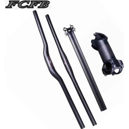 Bicycle handlebar set 3k Carbon MTB Bike Handlebar Sets Flat/Rise Handlebars + Stem + Seatpost Cycling MTB matte Bicycle Parts
