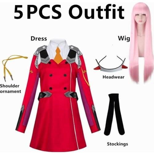 Anime 02 Dresses DARLING in the FRANXX Zero Two Cosplay Costume 02 Cosplay Wig Headwear Accessories Halloween Gift