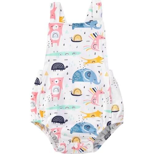 Fashion Baby Boys Girls Cotton Animal Printing Sleeveless Backless Romper Jumpsuit Summer Casual Clothes
