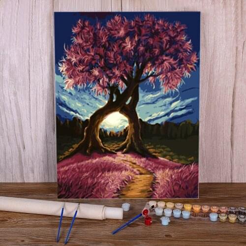 Landscape Tree Paint By Numbers Package Acrylic Paints 40*50 Canvas Pictures Handmade Children Handicraft Handiwork Drawing