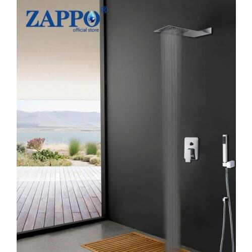 ZAPPO Bath Shower Mixer Kits Wall Mounted Rain Waterfall Shower Head Chrome Finished Shower Faucet with Handshower Spray