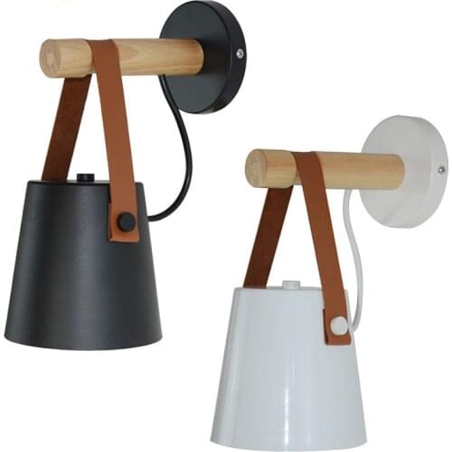 Wall Sconce Lighting Fixture Wood Swing Arm Wall Light Black / White Industrial Bedroom Bedside Wall lamp Brown Leather