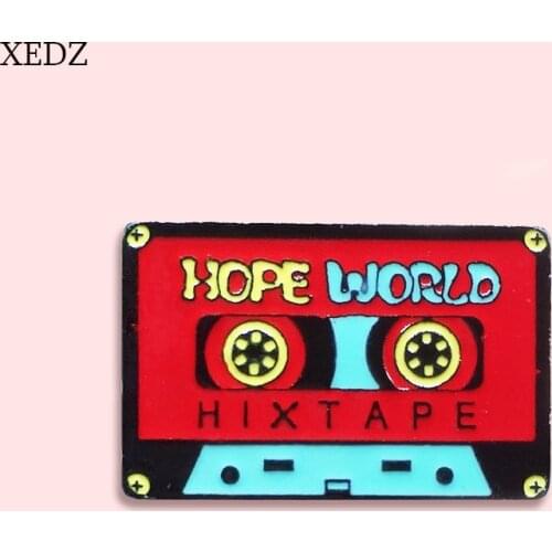 XEDZ New Red Tape Music Brooch Fashion Personality Commemorative Edition HOPE WORLD Tape Badge Jewelry Denim Pendant Gift