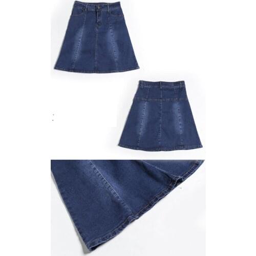 New Girl Wear A Shape Umbrella Horn Denim Skirts High Elastic Waist Thin Summer Super Large Blue Beautiful Gentle Size 30-38 40