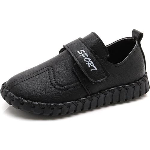 2021 New Childrens Black Leather Shoes Boys Single Shoes Primary School Students Soft Sole Casual Shoes Baby Shoes Casual Flats