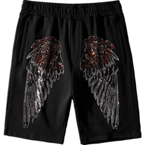 Novelty high Men New Comfortable Diamond wings Feather Skateboard Street Cotton Casual Shorts Kanye Hip-hop Parkour #N165