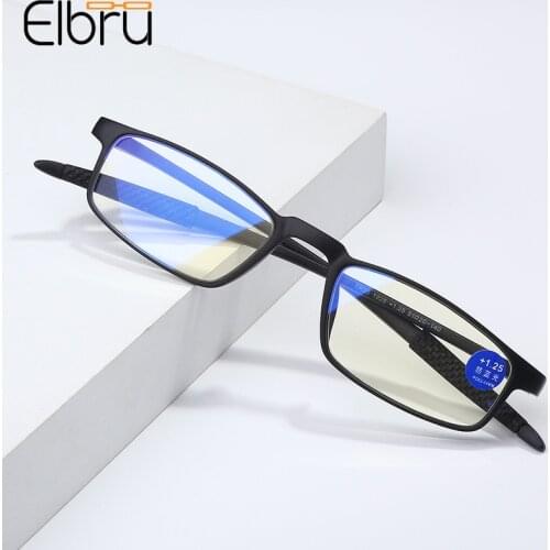 Elbru Fashion Vintage Anti Blue Light Reading Glasses Men Women Ultralight TR90 Square Presbyopic Eyeglasses Diopters +1.0 +4.0