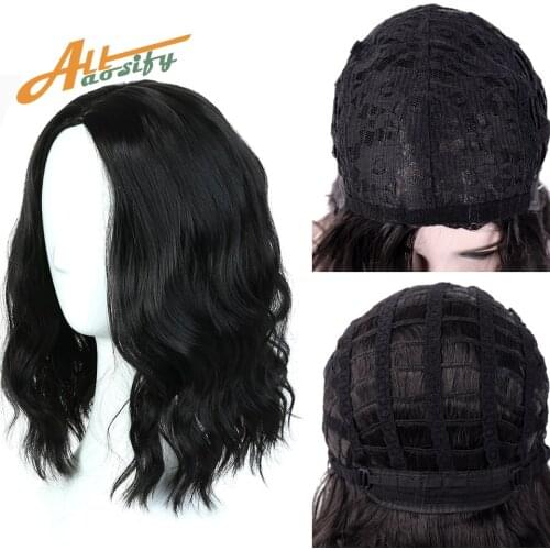 Allaosify Short Curly Bob Wig Blonde Synthetic Wigs for Black Women Hair Net Included Short Wavy Bob Hair Pink Natutal Black Wig